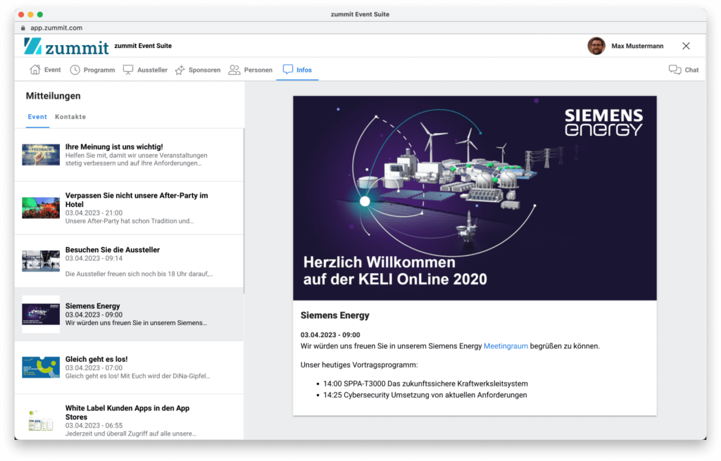 Eine Mitteilung in der zummit Event-App