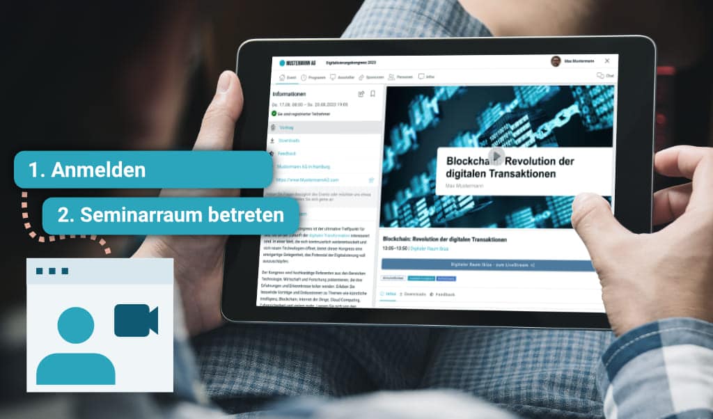 Die Übertragung eines Videos auf der Eventstartseite für Webinare und Seminare