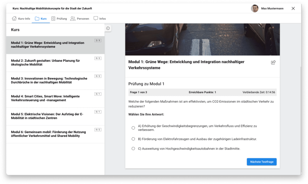Prüfung innerhalb der LMS-Software von zummit