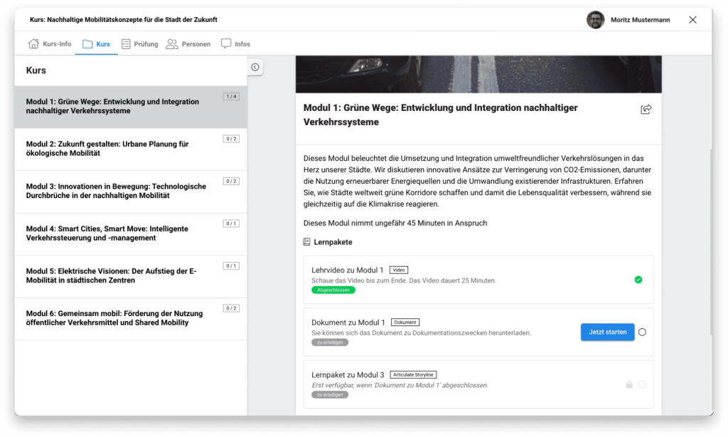 Verschiedene Lernpakete innerhalb des LMS von zummit